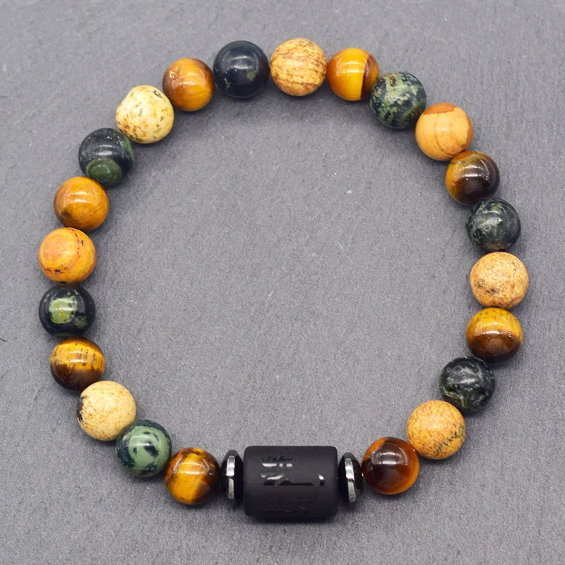 ✨ 12 Zodiac Constellation Signs Bracelet – Tiger Eye & Sparrow Picture Stone Beads – Virgo Charm Couple Jewelry for Men & Women