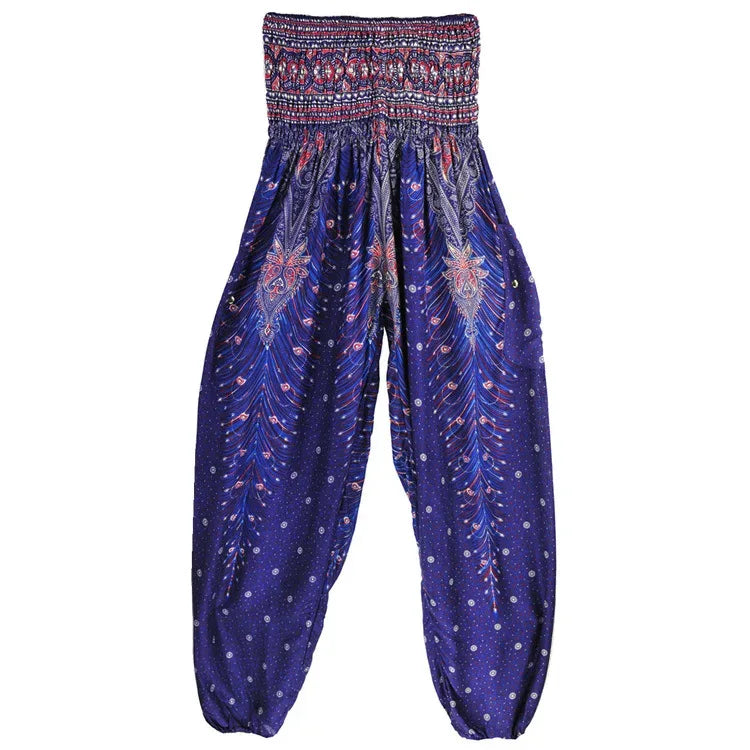 Women's Boho Yoga Pants - High Waist Floral Print Harem Leggings with Pockets for Comfort and Style