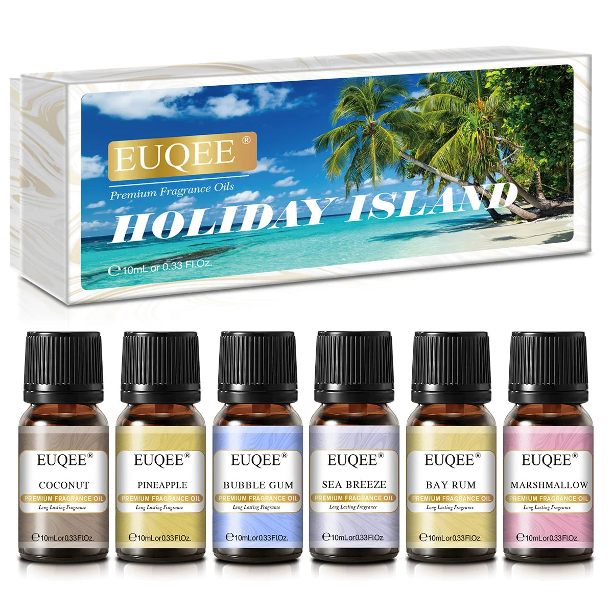 🌿 EUQEE 6pcs Fragrance Oils Gift Set – Premium Aromatherapy Collection for Diffusers, Candles, Soap Making, and Air Freshening﻿ 6x10ml Holiday Island