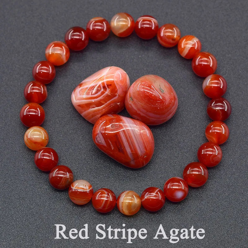 ✨ Natural Red Picasso Jasper Stone Beads Elastic Bracelet – Unisex Healing Crystal Jewelry with Round Red Pine Beads – Elegant Jade Bangle Gift 33 Red Stripe Agate