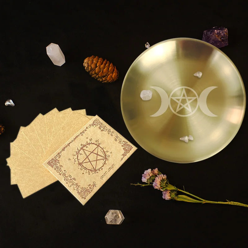 Pagan Pentagram Altar Plate – Metal Ritual Tray for Crystals, Jewelry, Candle and Incense Holder, Witchcraft Supply Essential