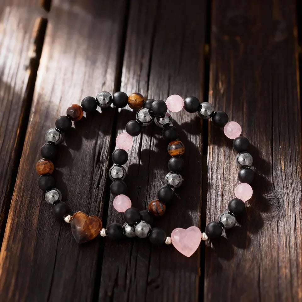 ✨ Luxury Winter Jewelry – Black, Yellow & Silvery Tiger’s Eye Hematite Brazaletes – High-Quality Natural Stone Bracelets for Family Gatherings