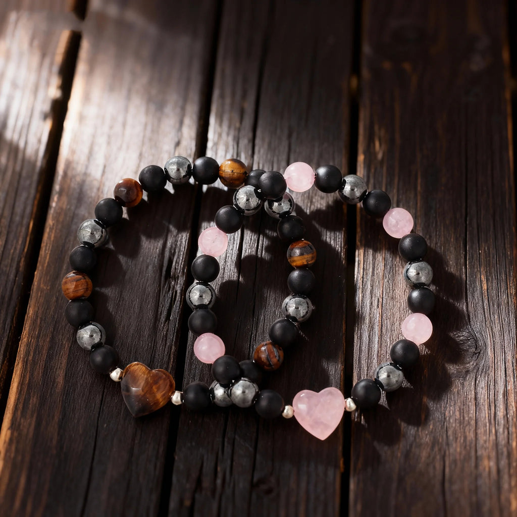 ✨ Luxury Winter Jewelry – Black, Yellow & Silvery Tiger’s Eye Hematite Brazaletes – High-Quality Natural Stone Bracelets for Family Gatherings