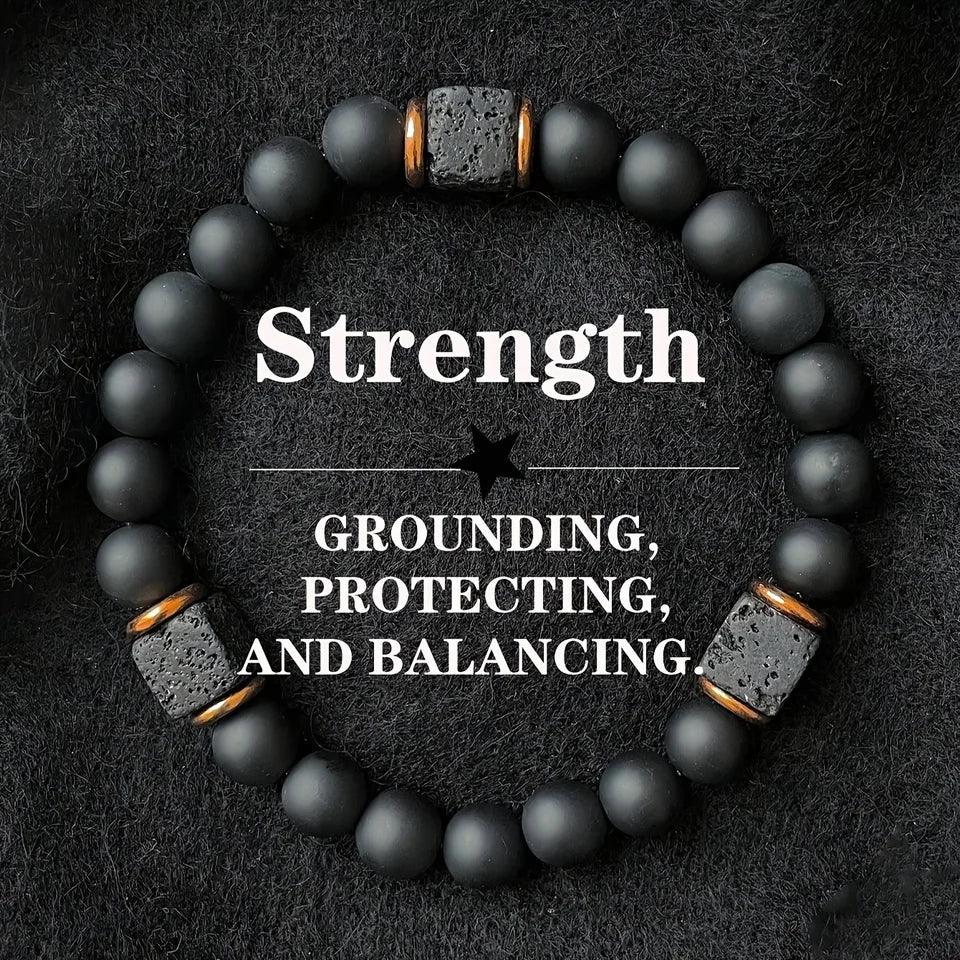 ✨ Creative Square Volcanic Stone and Round Men's Bracelet – Elegant Autumn Black Jewelry – Perfect Brother’s Christmas Gift & Daily Pulsera Hombre