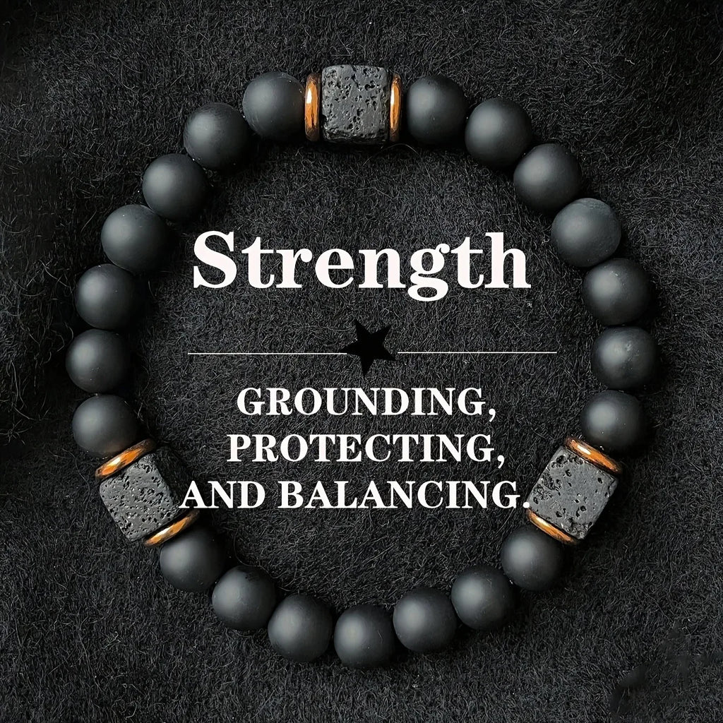 ✨ Creative Square Volcanic Stone and Round Men's Bracelet – Elegant Autumn Black Jewelry – Perfect Brother’s Christmas Gift & Daily Pulsera Hombre