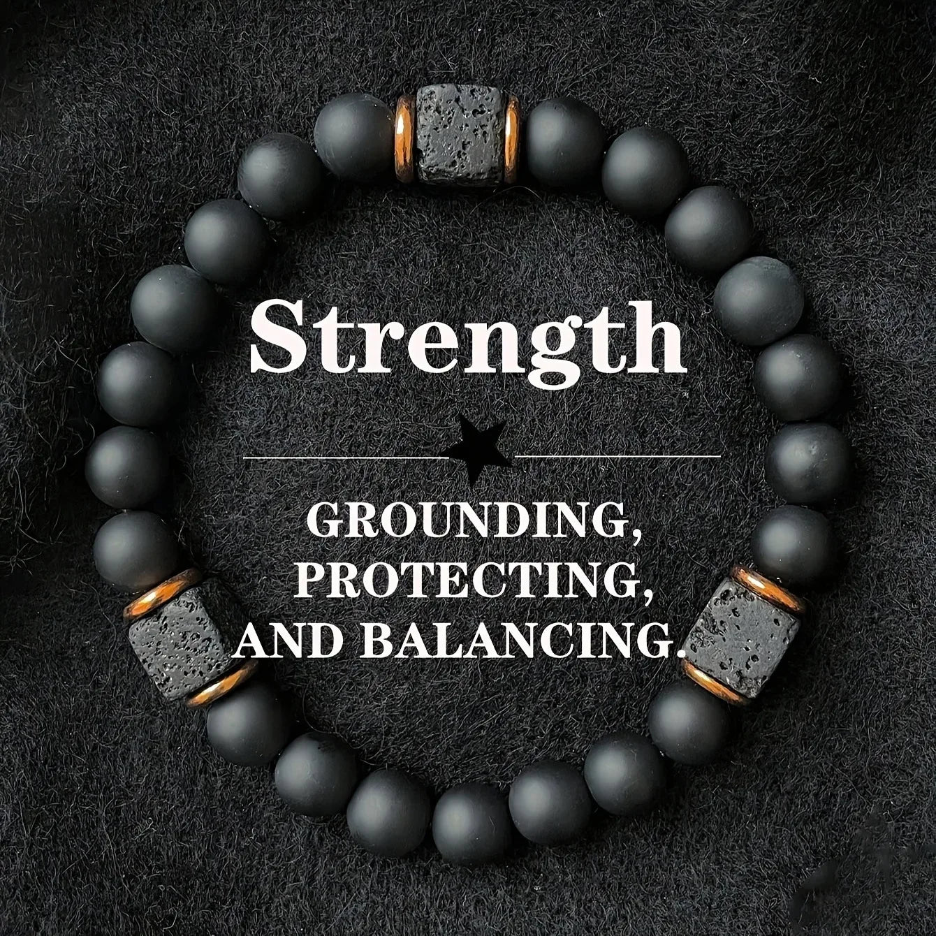 ✨ Creative Square Volcanic Stone and Round Men's Bracelet – Elegant Autumn Black Jewelry – Perfect Brother’s Christmas Gift & Daily Pulsera Hombre