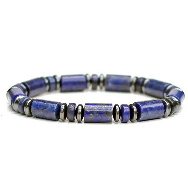 ✨ Lapis Lazuli & Pyrite Hematite Blue Bead Bracelet – Elegant Natural Stone Jewelry for Balance & Prosperity