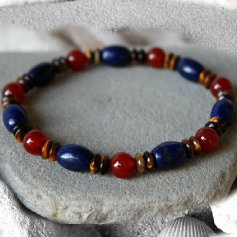 ✨ Lapis Lazuli & Pyrite Hematite Blue Bead Bracelet – Elegant Natural Stone Jewelry for Balance & Prosperity