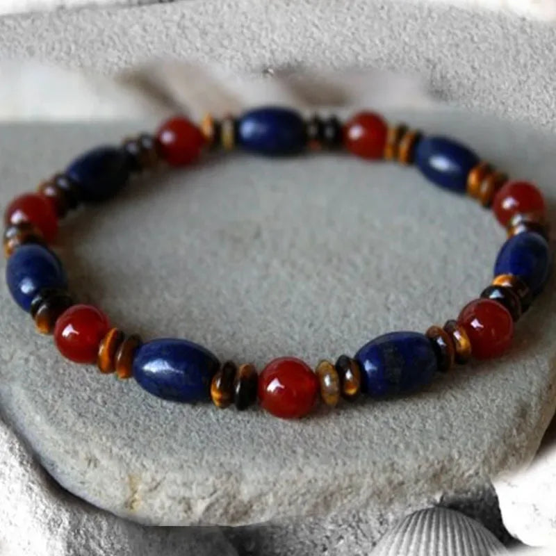 ✨ Lapis Lazuli & Pyrite Hematite Blue Bead Bracelet – Elegant Natural Stone Jewelry for Balance & Prosperity silver---A3