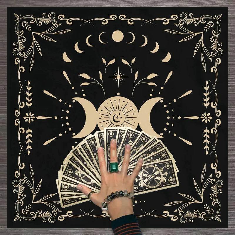 Moon Phase Tarot Card Tablecloth - Gold for Spiritual Readings and Rituals