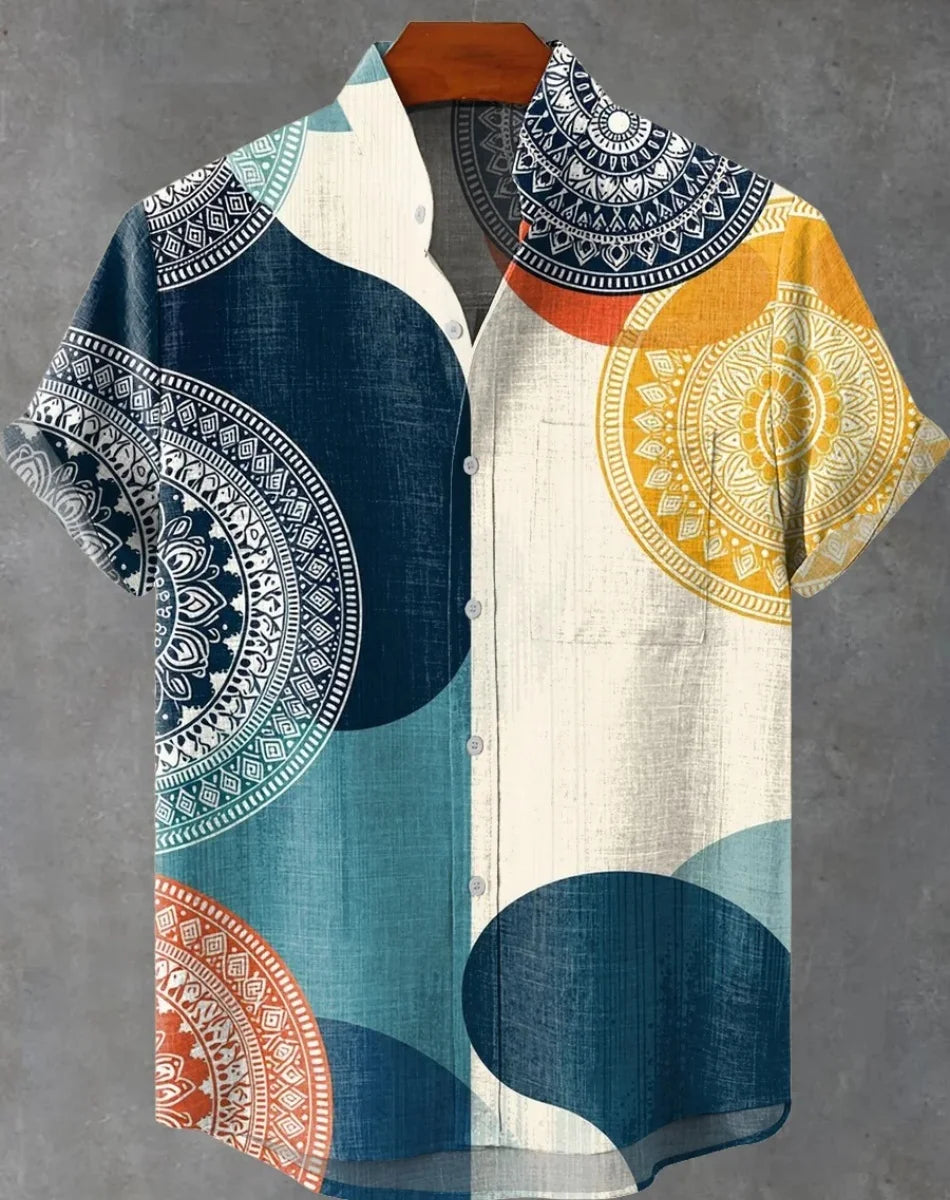 🌅 The Harajuku Sunset Heritage: Premium Unisex Ethnic Linen Shirt – High-Definition Sunset Graphic Print, Breathable Organic Cotton-Linen Blend, and Sophisticated Harajuku-Inspired Streetwear Button-Down SFQQQD1115