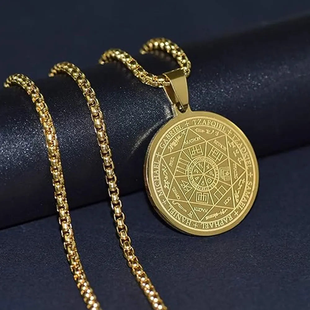🛡️✨ Supreme 7 Archangels Protection Seal Pendant – Stainless Steel Necklace for Divine Shield & Spiritual Harmony