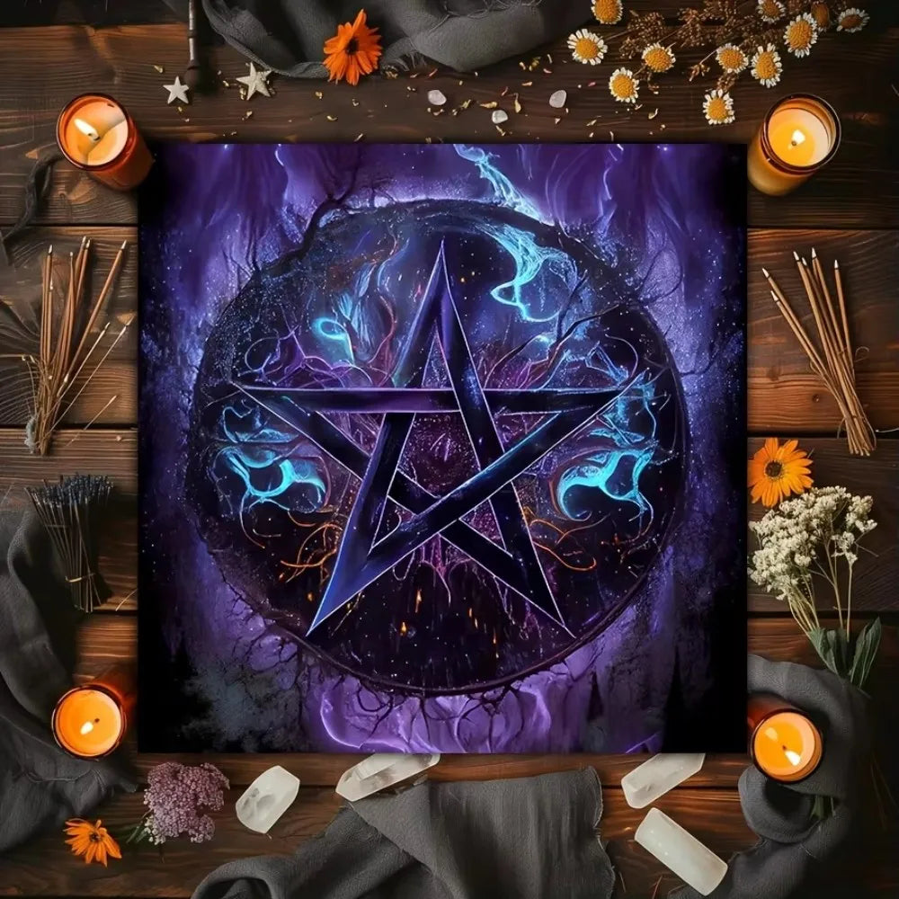 🃏VIKAMA Astrology & Witch Tarot Tablecloth – Celestial Altar Cloth for Home Decor, Christmas, Halloween & Thanksgiving Ritual Decoration