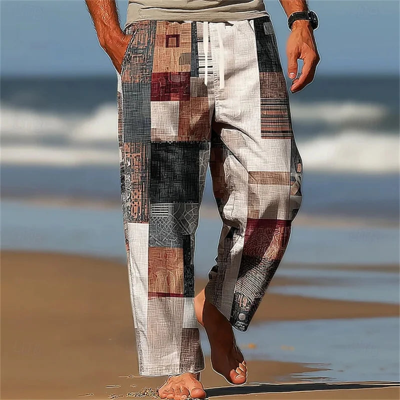 ✨ The Urban Retro-Future Straight-Leg Trousers: Premium Men's 3D Color-Block Printed Fashion Pants – Loose Fit Streetwear with High-Definition Vintage Graphics and Breathable Comfort D81PTH2510101244