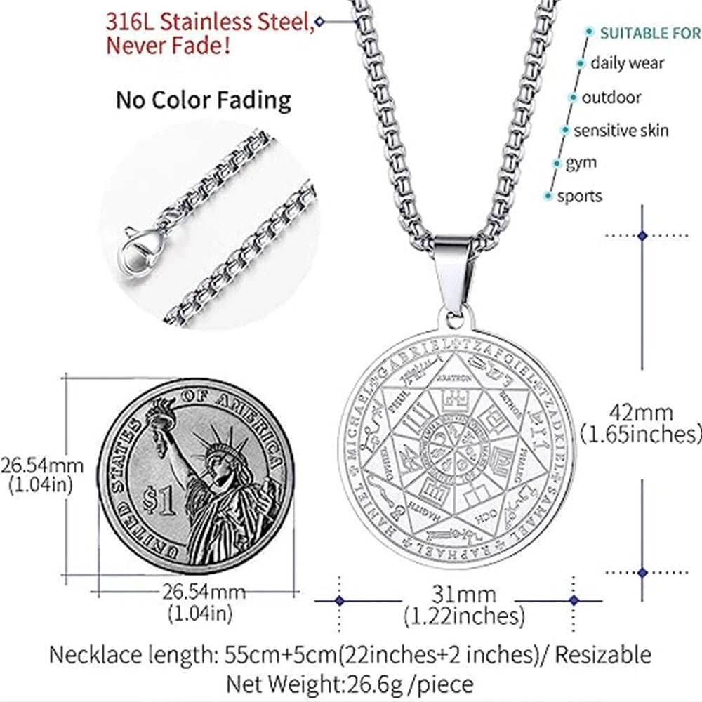 🛡️✨ Supreme 7 Archangels Protection Seal Pendant – Stainless Steel Necklace for Divine Shield & Spiritual Harmony