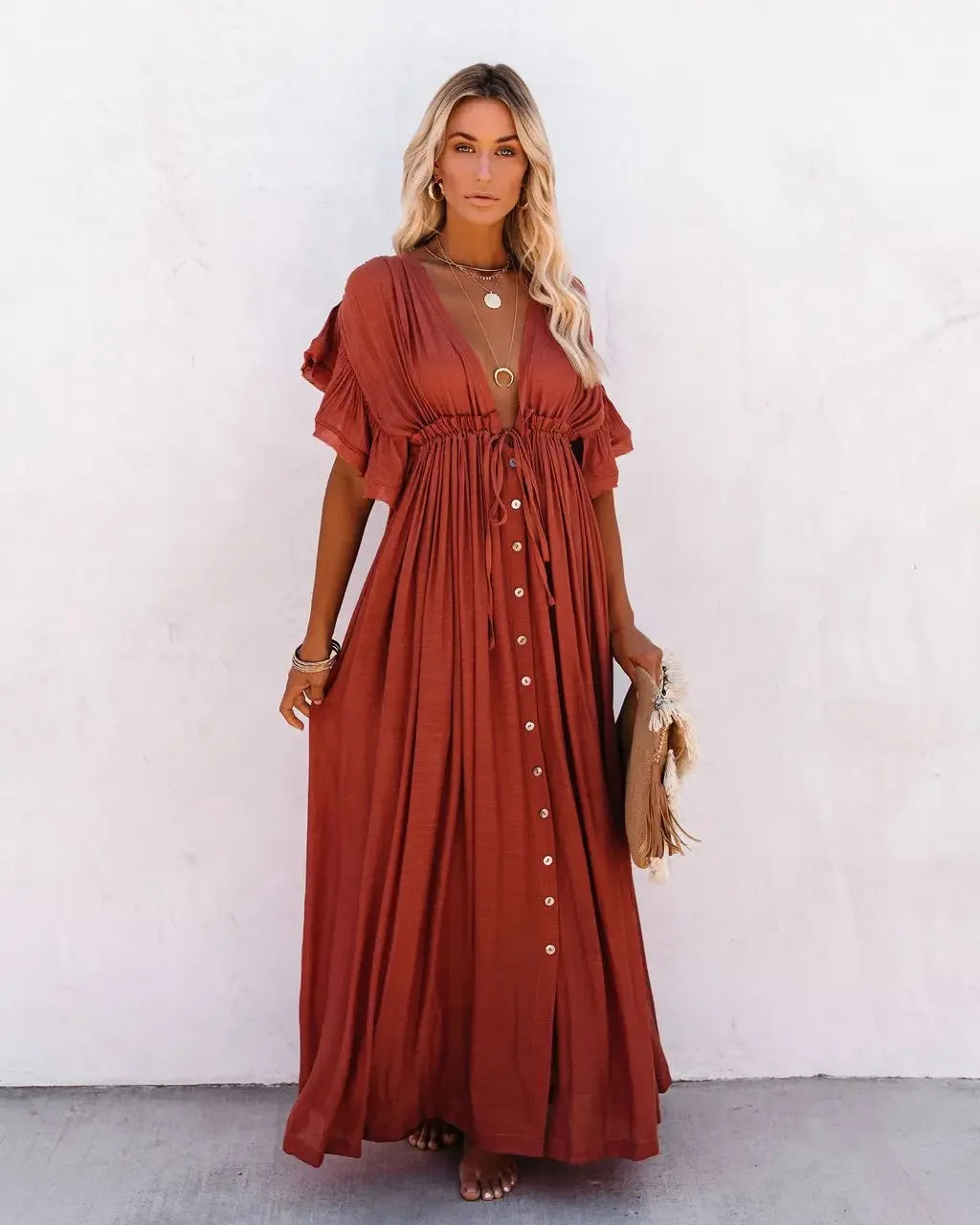 Summer Bikini Cover Ups for Women - V-Neck Kimono Beach Dresses with Lace-Up Detail and Sun Protection Features