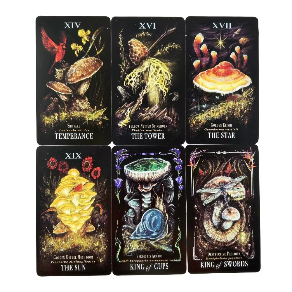 🍄 Midnight Magic Tarot Deck of Mushrooms – 78 Unique Cards | Rider-Waite Based | Stunning Fungi Illustrations | 138-Page Full-Color Guidebook Included | Compact Size 10.3 x 6 cm