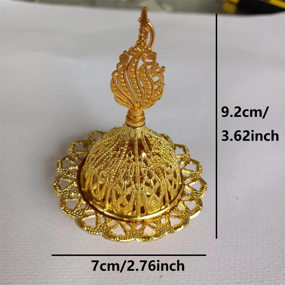 Mini Copper Lotus Incense Burner – Retro Hollow Out Design with Cap, Golden Arab Style for Aromatherapy & Spiritual Blessing Pointed tip