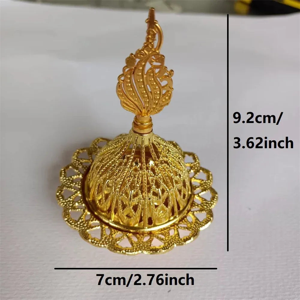 Mini Copper Lotus Incense Burner – Retro Hollow Out Design with Cap, Golden Arab Style for Aromatherapy & Spiritual Blessing Pointed tip