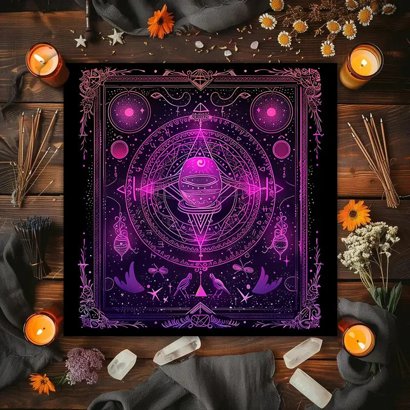 🃏VIKAMA Zodiac Sun Center Tablecloth – Waterproof Starry Sky Astrology Cloth for Metaphysical Divination, Energy Meditation & Mystic Home Decor YLB-557