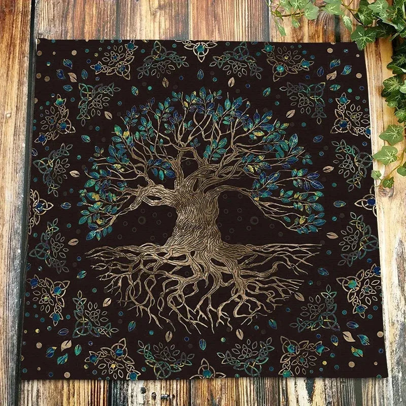 🃏 Celtic Knot & Viking Compass Altar Cloth – Spiritual Runes Pagan Divination Tarot Tablecloth for Witchcraft, Astrology & Oracle Card Readings