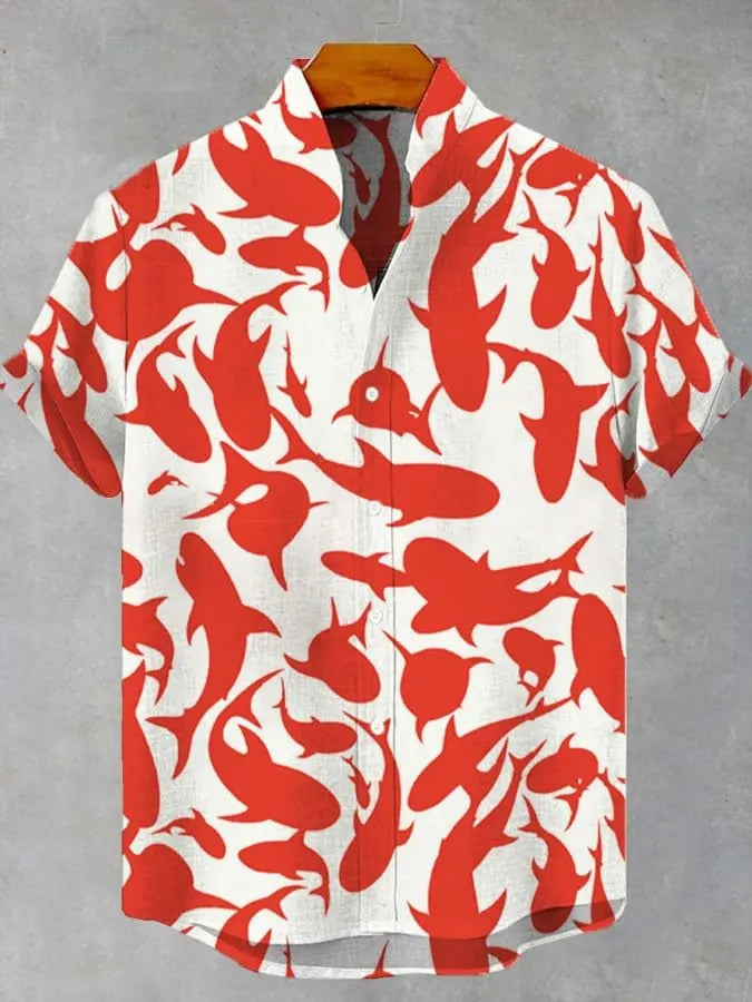 ✨ The Zen-Artisan Fish Print Linen Shirt: Premium Men's Casual Summer Button-Up – High-Definition Artistic Graphics, Breathable Linen-Blend Fabric, and Sophisticated Relaxed Fit SFQQQD2311