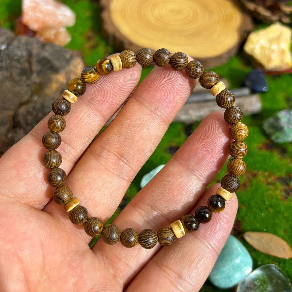 ✨ Anti-Anxiety & Stress Relief 6mm Bracelet – Tiger Eye Stone and Wood Beads – Unisex Handmade Jewelry Gift