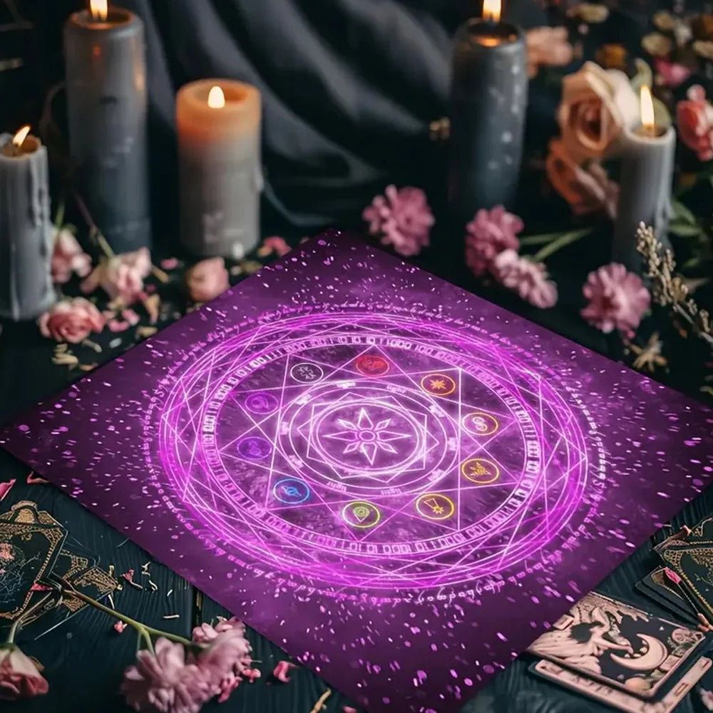 🃏 Colorful Flower of Life Tarot Tablecloth – Mandala Celestial Energy Altar Cloth for Astral Divination, Tarot Mat & Mystical Home Decor TLB (828)