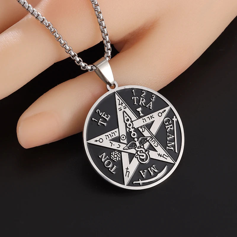✨ Witchcraft Pentagram Necklace – Stainless Steel | Men’s Amulet Pendant | Jewish Hebrew Tetragrammaton & Solomon Symbol