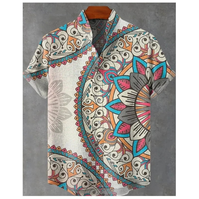 🌅 The Harajuku Sunset Heritage: Premium Unisex Ethnic Linen Shirt – High-Definition Sunset Graphic Print, Breathable Organic Cotton-Linen Blend, and Sophisticated Harajuku-Inspired Streetwear Button-Down