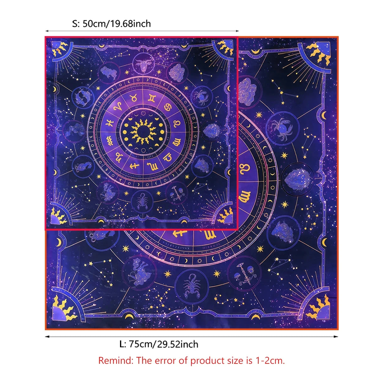 🔥 12 Constellations Tarot Tablecloth | Sun & Starry Sky Altar Cloth for Witchcraft, Astrology & Divination Oracle Pad