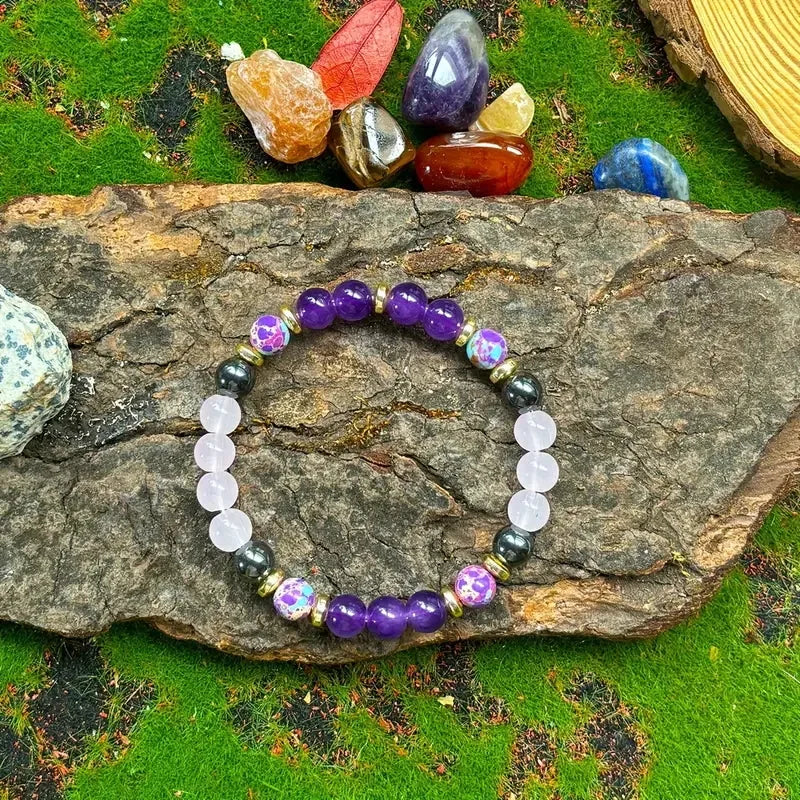 ✨ Elegant Natural Stone Bracelet – Purple Crystal Round Beads for Women – Daily Decoration & Perfect Christmas Gift Jewelry