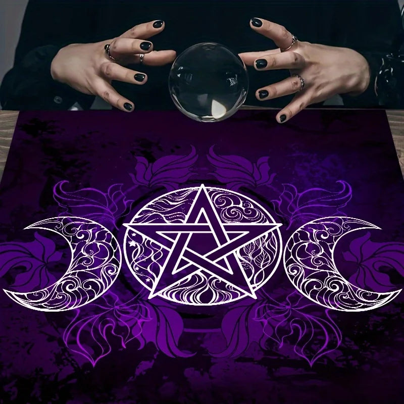 🌙 Velvet Tarot Card Mat | Purple Triple Moon Goddess Design – Altar Cloth & Table Pad for Witchcraft, Astrology, and Board Games