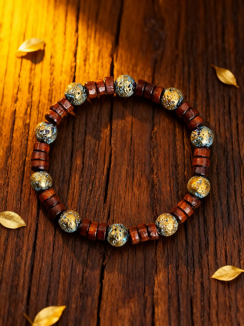 ✨ Natural Volcanic Stone Bracelet for Men – Light Blue Lava Beads & Handmade Retro Wood Beads – Vigour, Protection & Calmness Jewelry