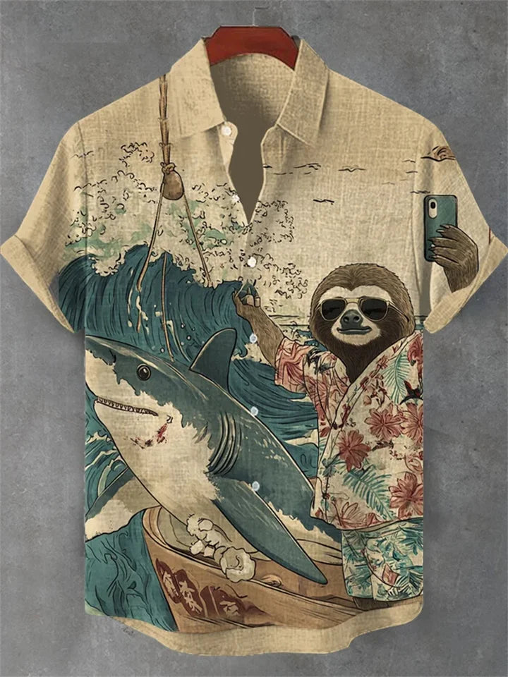 🐙 The Kraken-Retro Edition: Premium Men’s 3D Octopus Linen Shirt – High-Definition Nautical Graphic Print, Breathable Organic Cotton-Linen Blend, and Sophisticated Vintage-Style Holiday Short-Sleeve