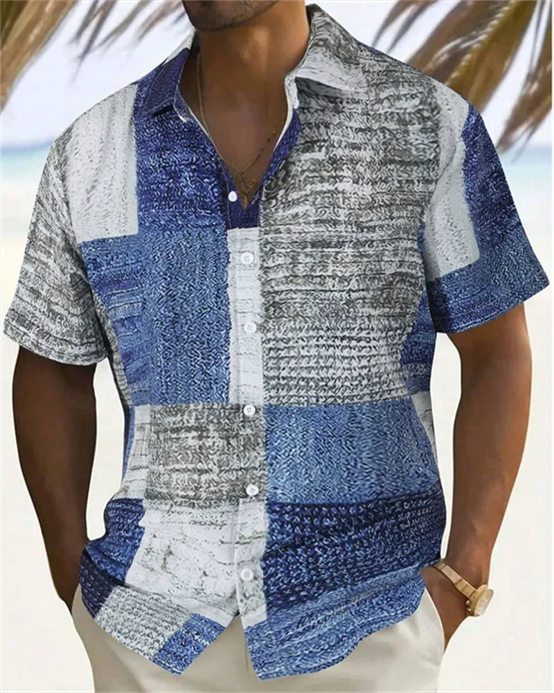 🎨 The Geometric 3D Block Masterpiece: Premium Men's Color-Block Hawaiian Shirt – High-Definition Digital Print, Breathable Short-Sleeve Button-Down, and Inclusive Oversized Silhouette (Up to 5XL)