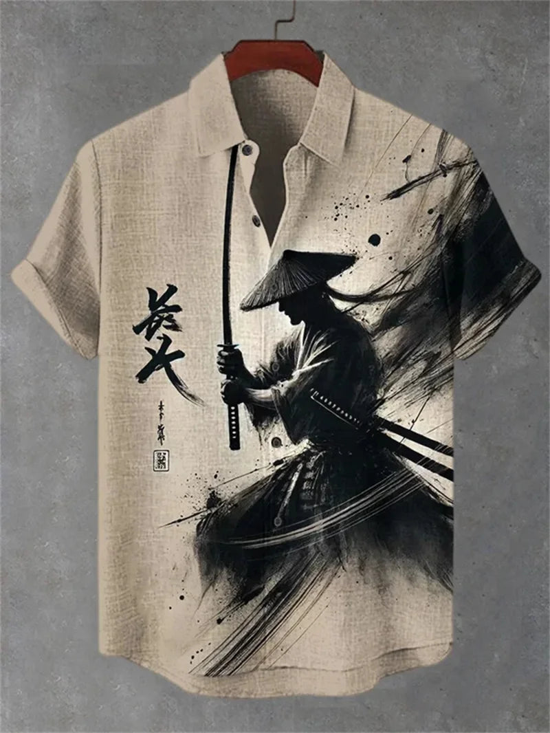 🎞️ The Vintage Essence Heritage Shirt: Premium Men’s Cotton-Linen Casual Top – High-Definition Retro Graphic Print, Breathable Short-Sleeve Button-Down, and Sophisticated Summer Silhouette FB757