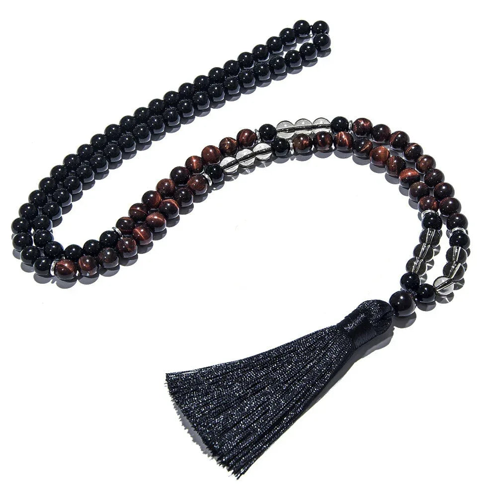 🔥 The "Ignite & Shield" Set: Red Tiger Eye & Black Onyx 108 Mala Necklace + Bracelet (Motivation & Protection) Necklace