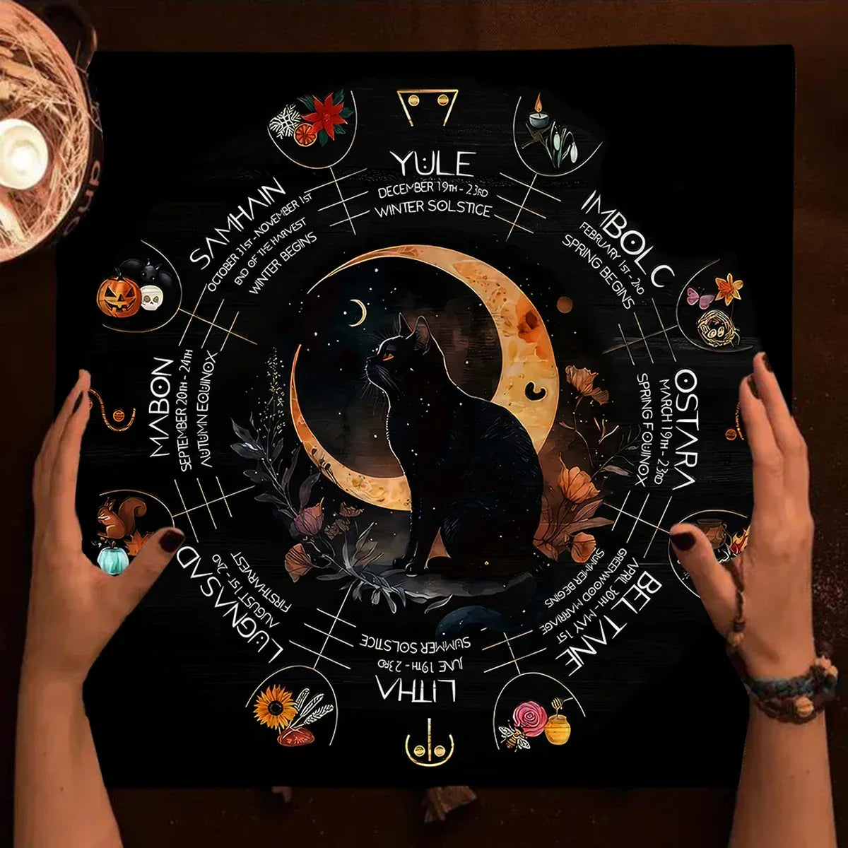 🐾Esoteric Black Cat Tarot Tablecloth | Star Moon Waterproof Dining Table Decor & Accessories – Ritual Altar Theme Decor YLB-9