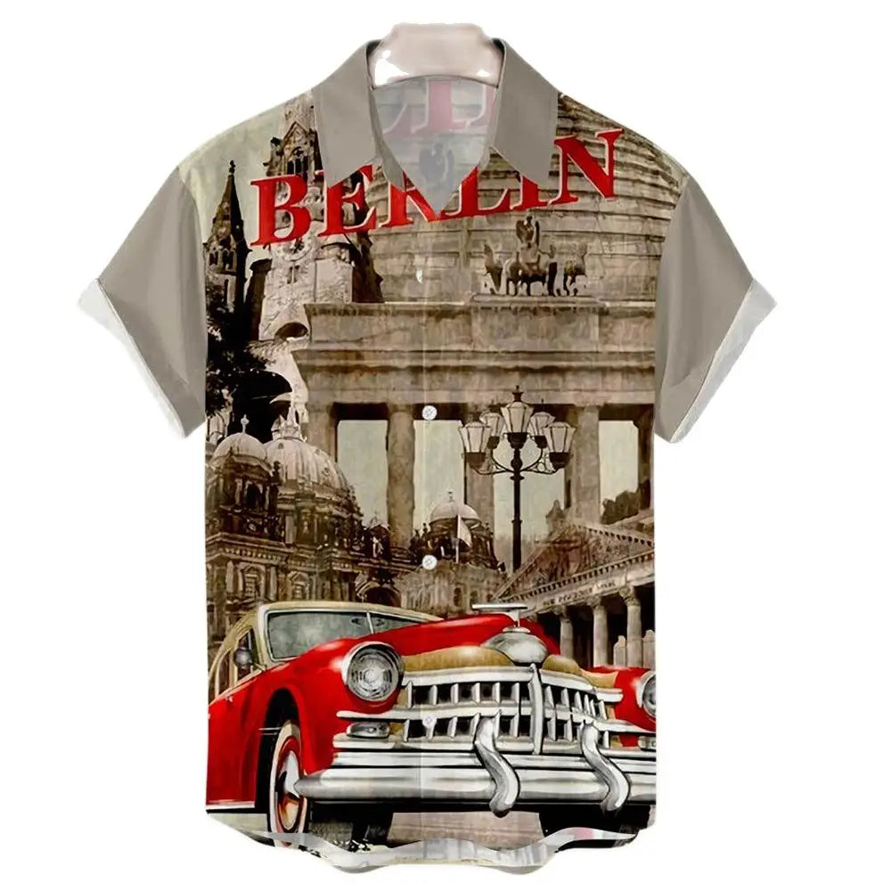 The Azure Horizon Premium Men's Seaside Holiday Hawaiian Shirt - High-Definition Tropical Floral Graphic Loose-Fit Handsome Silhouette Trousers Accent Shirt, Breathable Summer Beach Camisa Urban Short-Sleeve Apparel
