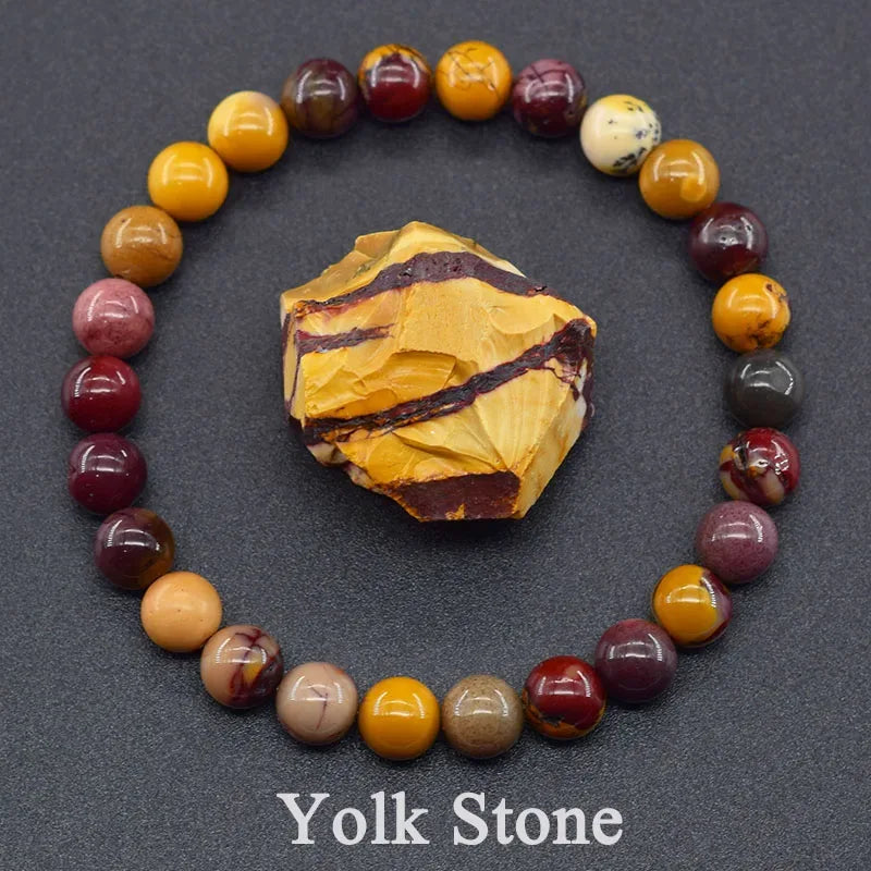 ✨ Natural Red Picasso Jasper Stone Beads Elastic Bracelet – Unisex Healing Crystal Jewelry with Round Red Pine Beads – Elegant Jade Bangle Gift 21 Yolk Stone