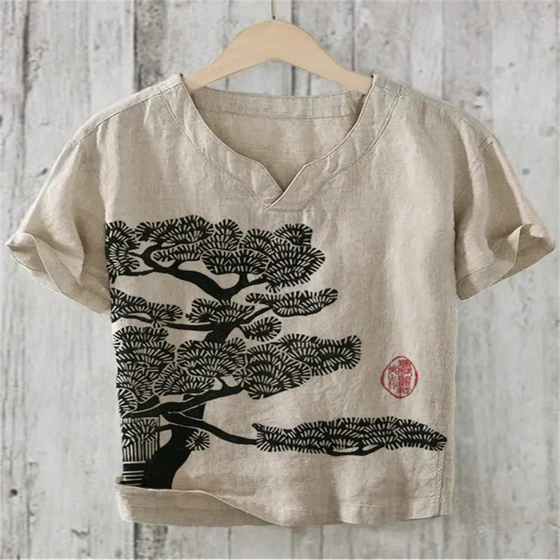 🌊 The Kanagawa Gallery Edition: Premium Men’s Summer V-Neck – High-Definition "The Great Wave off Kanagawa" Graphic Print, Breathable Linen-Blend Performance Fabric, and Sophisticated Modern-Fit Designer Tee HTY405