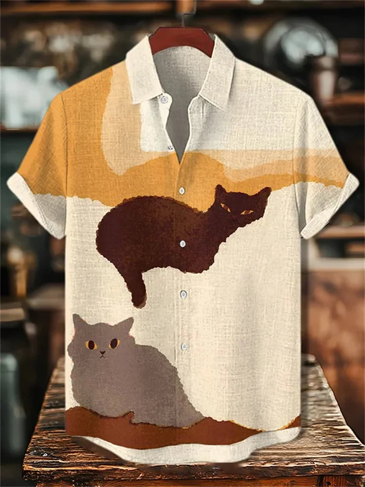🎞️ The Vintage Essence Heritage Shirt: Premium Men’s Cotton-Linen Casual Top – High-Definition Retro Graphic Print, Breathable Short-Sleeve Button-Down, and Sophisticated Summer Silhouette