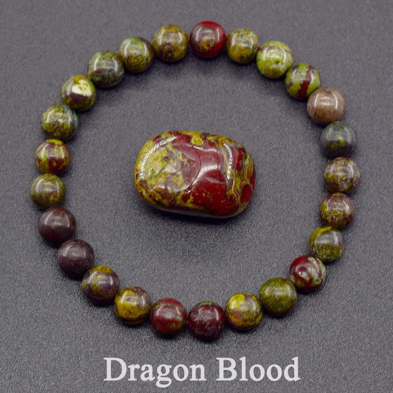 ✨ Natural Red Picasso Jasper Stone Beads Elastic Bracelet – Unisex Healing Crystal Jewelry with Round Red Pine Beads – Elegant Jade Bangle Gift 26 Dragon Blood