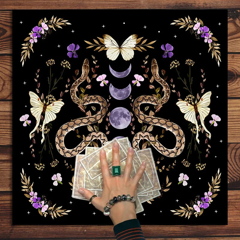 🃏 VIKAMA Moth & Butterfly Tarot Reading Cloth – Occult Witchcraft Altar Cloth with Floral Design for Tarot, Oracle & Mystical Home Decor