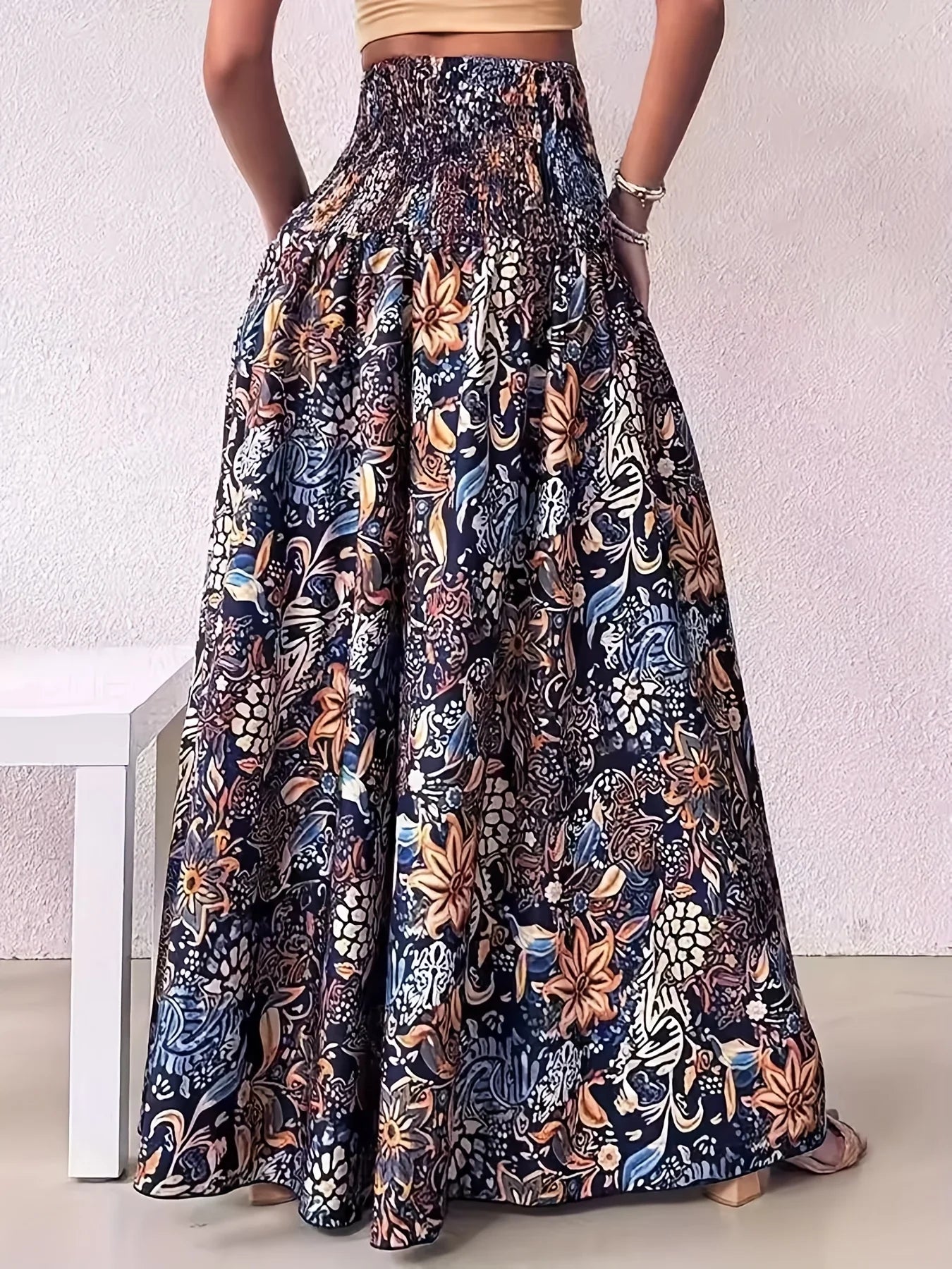 🌟 Plus Size 1XL-5XL Women's Fashionable Printed Floor Pants Elastic High Waisted Casual Floor Pants﻿