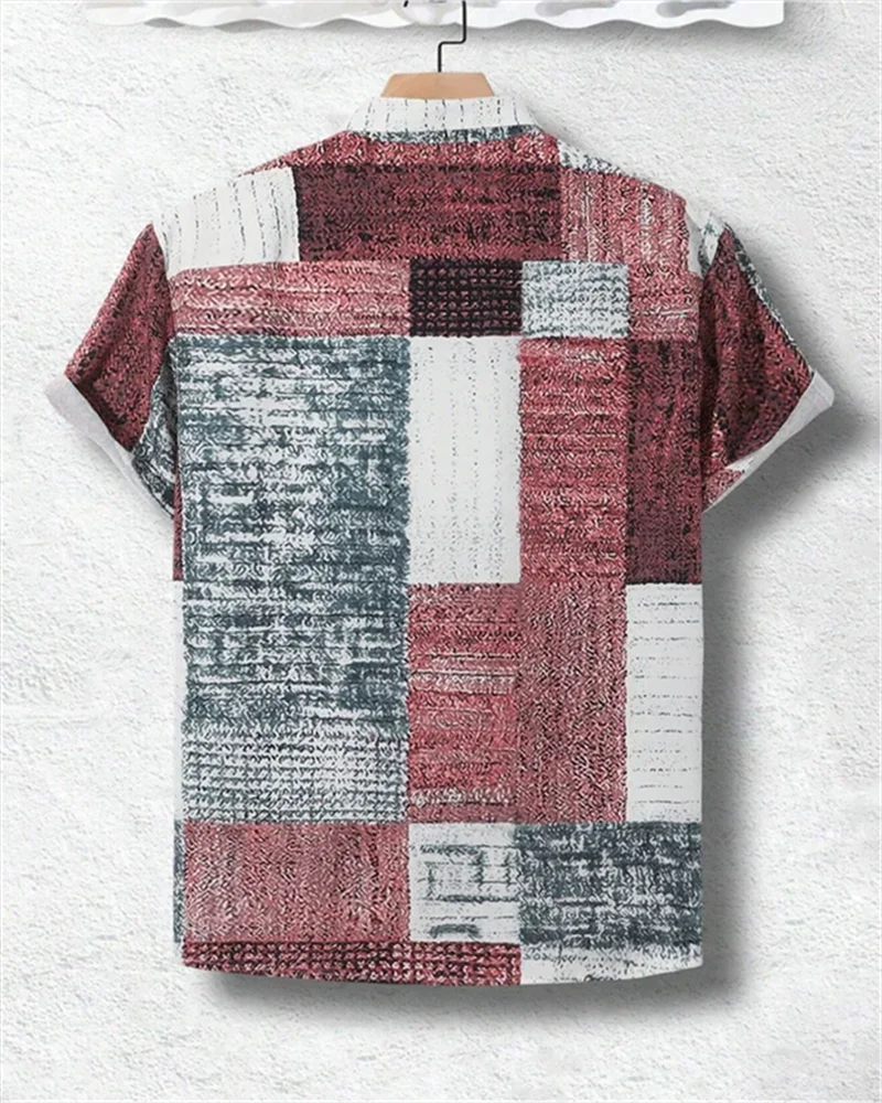 🎨 The Geometric 3D Block Masterpiece: Premium Men's Color-Block Hawaiian Shirt – High-Definition Digital Print, Breathable Short-Sleeve Button-Down, and Inclusive Oversized Silhouette (Up to 5XL)