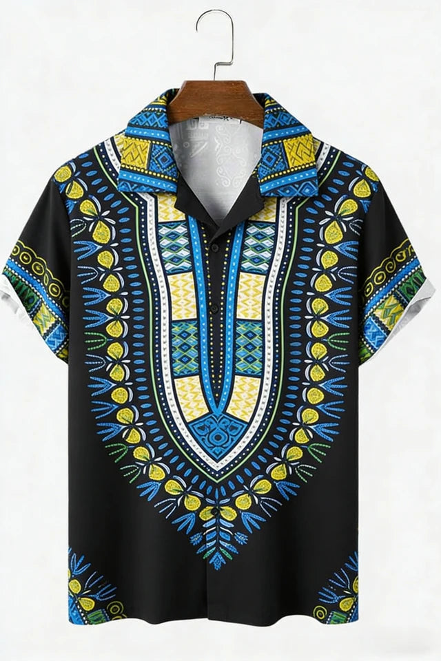 🗿 The Tribal-Aura 3D Masterpiece: Premium Men’s Hawaiian Linen Shirt – High-Definition 3D Ethnic Graphic Print, Ultra-Breathable Short-Sleeve Button-Down with Reinforced Shirt Collar