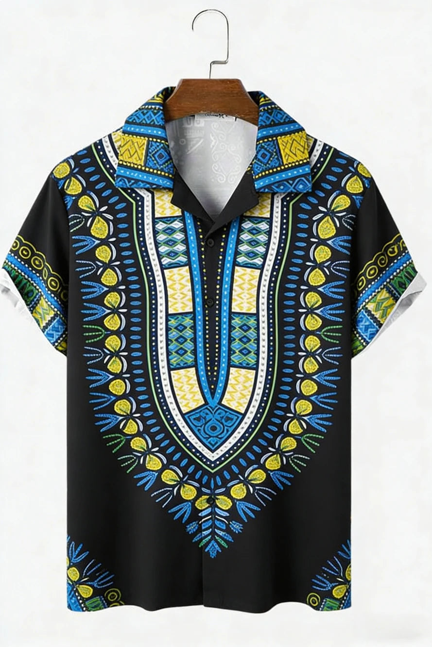 🗿 The Tribal-Aura 3D Masterpiece: Premium Men’s Hawaiian Linen Shirt – High-Definition 3D Ethnic Graphic Print, Ultra-Breathable Short-Sleeve Button-Down with Reinforced Shirt Collar DXFZB-2