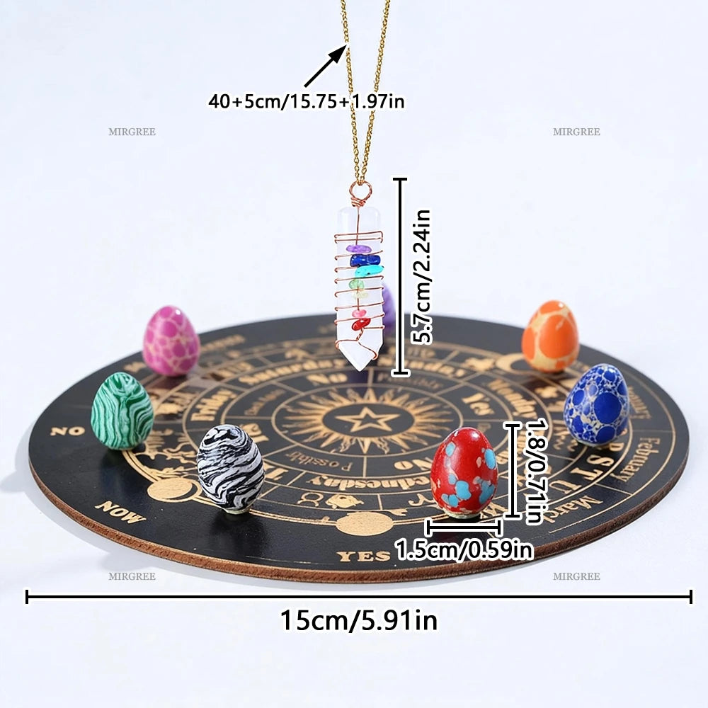 🔮 9pcs Crystal Pendulum Divination Set – Includes Decision Board & Gemstone Egg | Guidance Tool & Witchcraft Supplies | Free Shipping style d